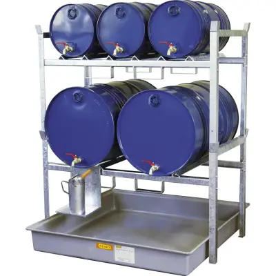 Raft cu cuva de retentie pentru stocare 2 butoaie 200 litri si 3 butoaie de 60 Litri