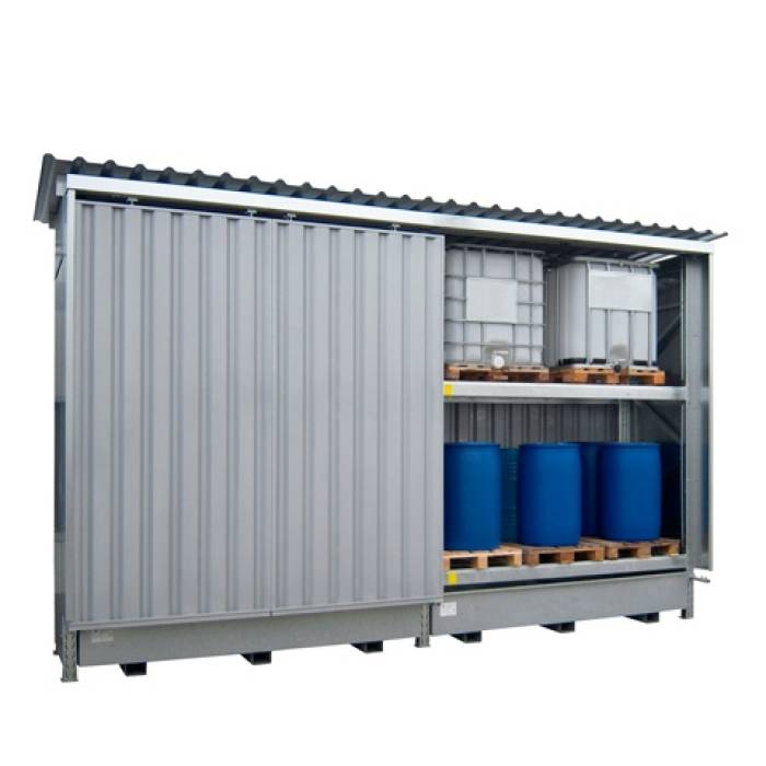 Raft metalic pentru exterior cu usi glisante